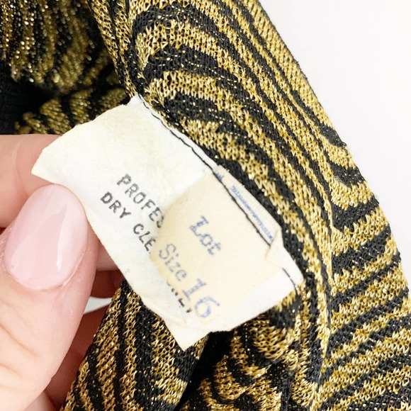 70s Metallic Maxi Dress Gold and Black with Psychedelic Waves size XS S - Picture 5 of 7